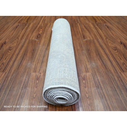 Oushak And Peshawar Wool Hand Knotted Rug Ivory Ivory 2.8X11.0 -O074303