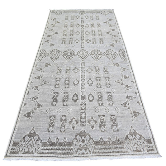 Oushak And Peshawar Wool Hand Knotted Rug Grey No Border 4.2X9.2 -O074326