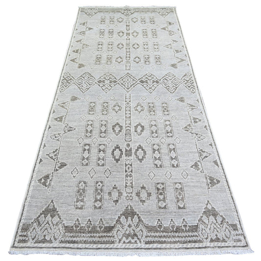 Oushak And Peshawar Wool Hand Knotted Rug Grey No Border 4.0X9.1 -O074328
