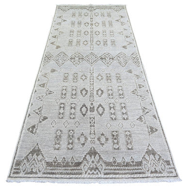 Oushak And Peshawar Wool Hand Knotted Rug Grey No Border 4.0X9.1 -O074328