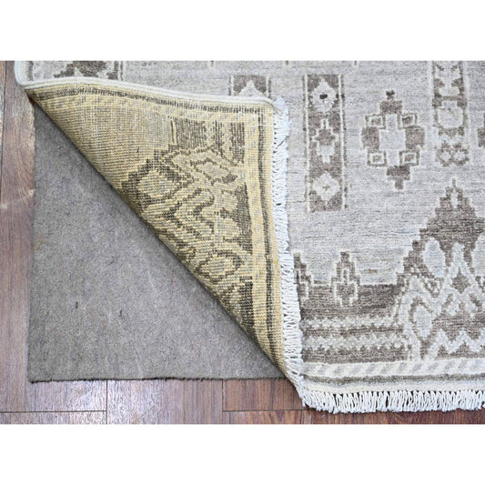 Oushak And Peshawar Wool Hand Knotted Rug Grey No Border 4.0X9.1 -O074328