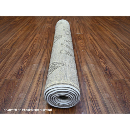 Oushak And Peshawar Wool Hand Knotted Rug Grey No Border 4.0X9.1 -O074328