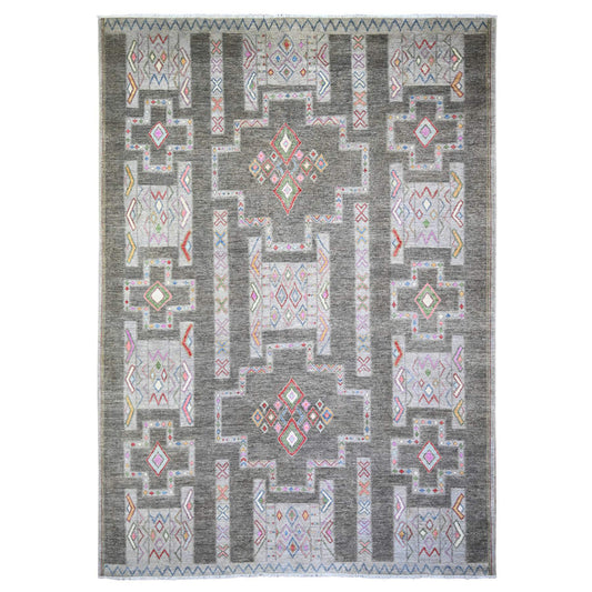 Oushak And Peshawar Wool Hand Knotted Rug Grey No Border 9.10X13.8 -O074329
