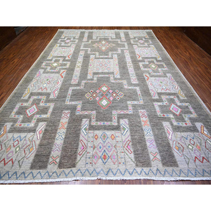 Oushak And Peshawar Wool Hand Knotted Rug Grey No Border 9.10X13.8 -O074329