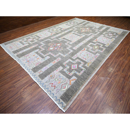 Oushak And Peshawar Wool Hand Knotted Rug Grey No Border 9.10X13.8 -O074329