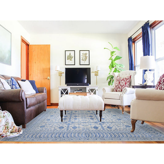 Oushak And Peshawar Wool Hand Knotted Rug Ivory Oyster White 8.0X9.9 -O074333