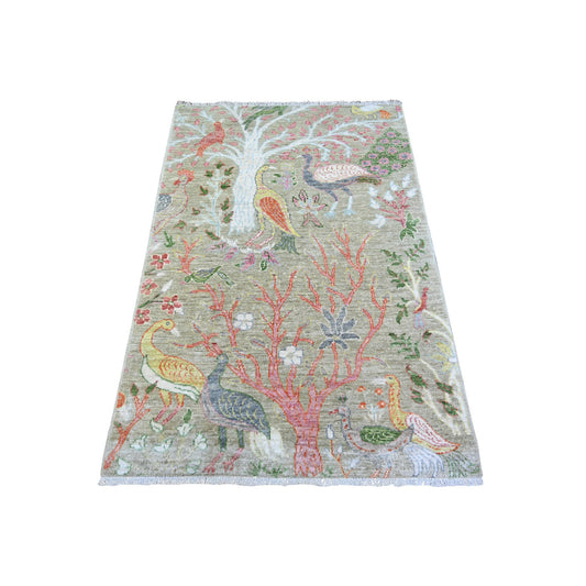 Oushak And Peshawar Wool Hand Knotted Rug Green No Border 3.4X4.10 -O074347