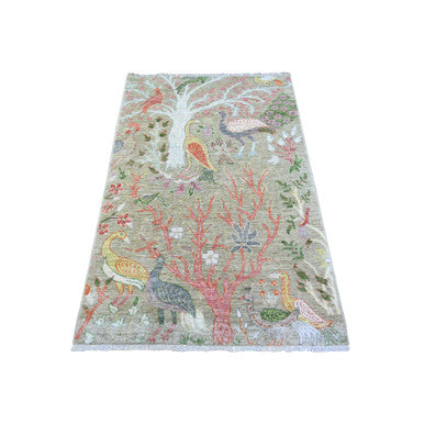 Oushak And Peshawar Wool Hand Knotted Rug Green No Border 3.4X4.10 -O074347