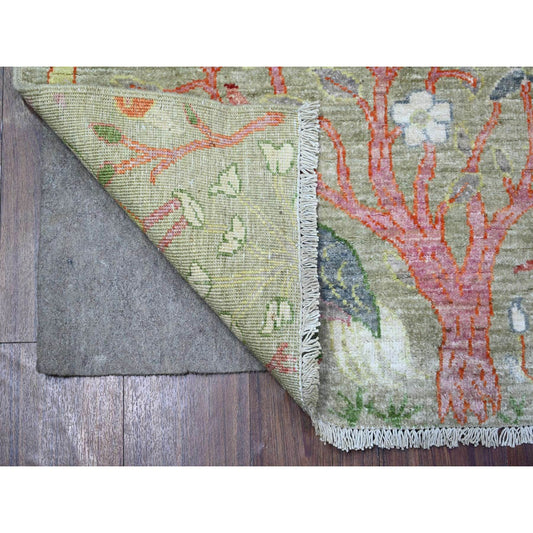 Oushak And Peshawar Wool Hand Knotted Rug Green No Border 3.4X4.10 -O074347