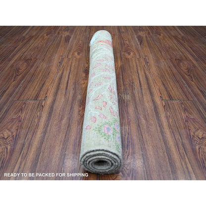 Oushak And Peshawar Wool Hand Knotted Rug Green No Border 3.4X4.10 -O074347