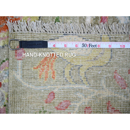 Oushak And Peshawar Wool Hand Knotted Rug Green No Border 3.4X4.10 -O074347
