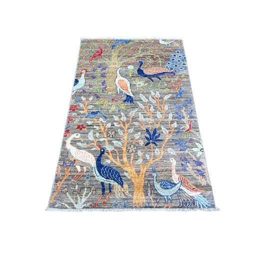 Oushak And Peshawar Wool Hand Knotted Rug Grey No Border 2.10X4.10 -O074348