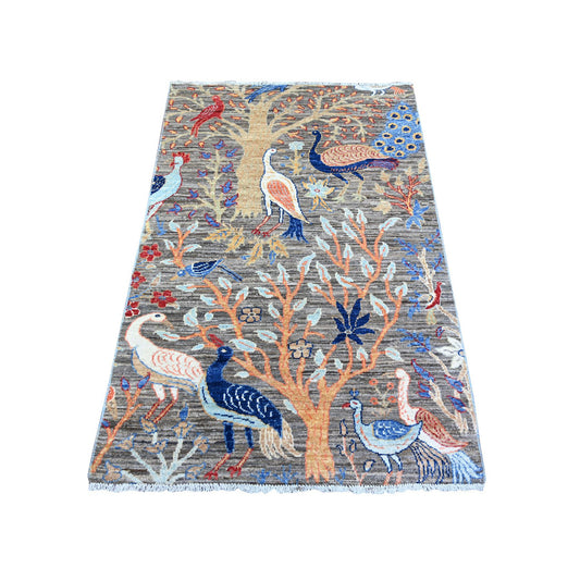 Oushak And Peshawar Wool Hand Knotted Rug Grey No Border 3.1X4.10 -O074351