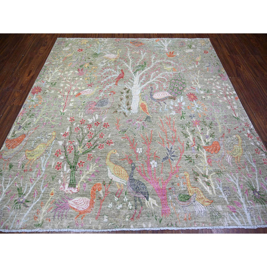 Oushak And Peshawar Wool Hand Knotted Rug Green No Border 7.9X7.11 -O074358