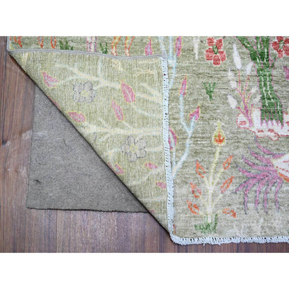 Oushak And Peshawar Wool Hand Knotted Rug Green No Border 7.9X7.11 -O074358