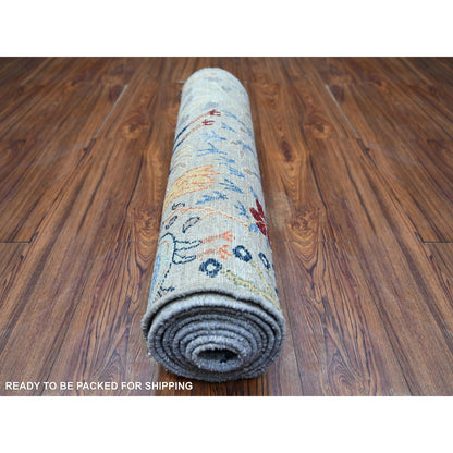 Oushak And Peshawar Wool Hand Knotted Rug Grey No Border 2.7X10.1 -O074364