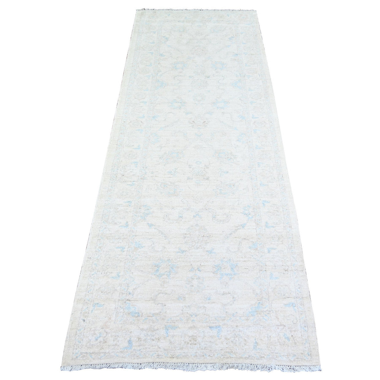 Ivory 2'9" x 7'8" Oushak And Peshawar Hand knotted Wool Rug - Sku: O074369