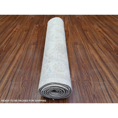 Oushak And Peshawar Wool Hand Knotted Rug Ivory Ivory 2.9X7.8 -O074369