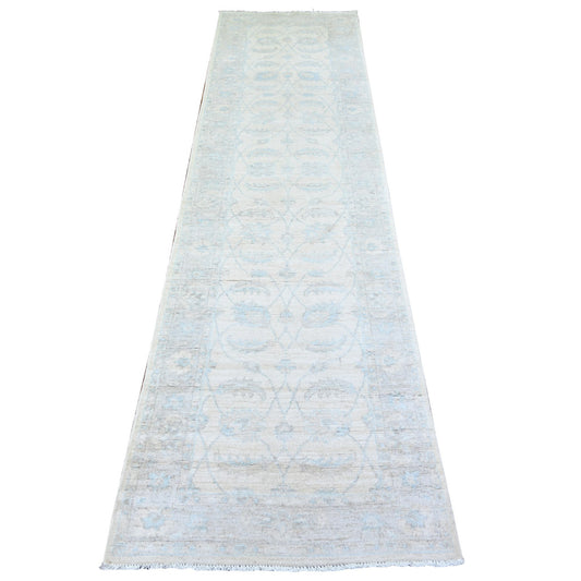 Oushak And Peshawar Wool Hand Knotted Rug Ivory Goose Gray 2.7X9.11 -O074371