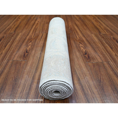 Oushak And Peshawar Wool Hand Knotted Rug Ivory Goose Gray 2.7X9.11 -O074371