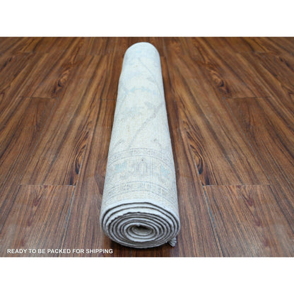 Oushak And Peshawar Wool Hand Knotted Rug Ivory Ivory 2.9X9.5 -O074372