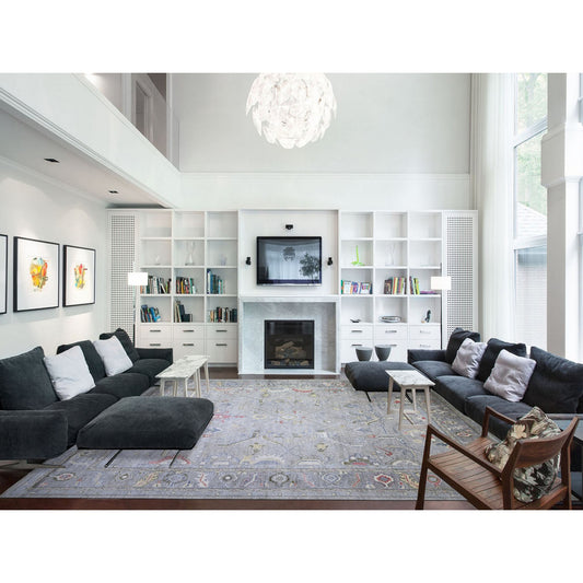 Oushak And Peshawar Wool Hand Knotted Rug Grey Spanish Gray 12.2X15.5 -O074385