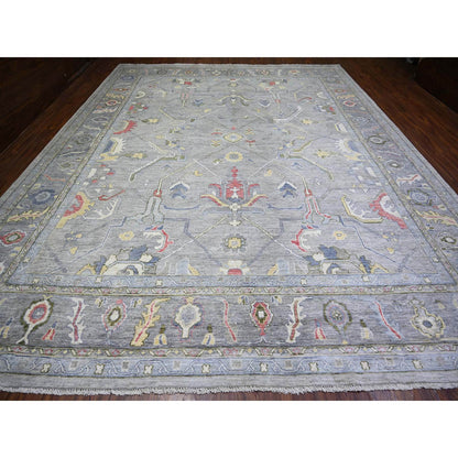 Oushak And Peshawar Wool Hand Knotted Rug Grey Spanish Gray 12.2X15.5 -O074385