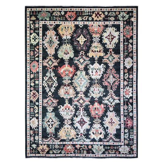Oushak And Peshawar Wool Hand Knotted Rug Black Black 9.0X11.11 -O074399