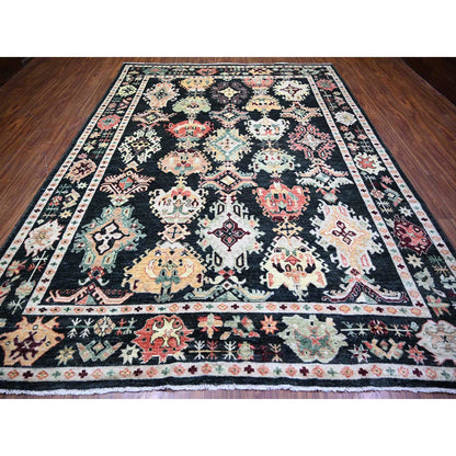 Oushak And Peshawar Wool Hand Knotted Rug Black Black 9.0X11.11 -O074399