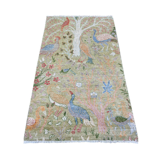 Oushak And Peshawar Wool Hand Knotted Rug Green No Border 3.0X5.2 -O074412