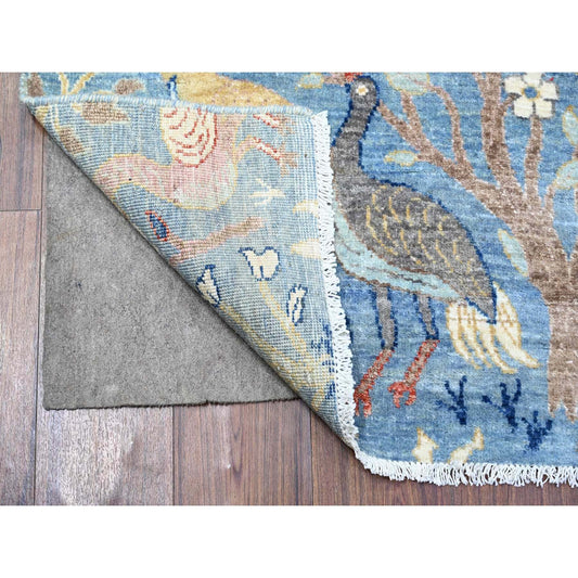 Oushak And Peshawar Wool Hand Knotted Rug Blue No Border 3.0X10.2 -O074422