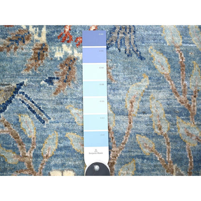 Oushak And Peshawar Wool Hand Knotted Rug Blue No Border 3.0X10.2 -O074422