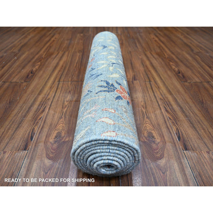 Oushak And Peshawar Wool Hand Knotted Rug Blue No Border 3.0X10.2 -O074422