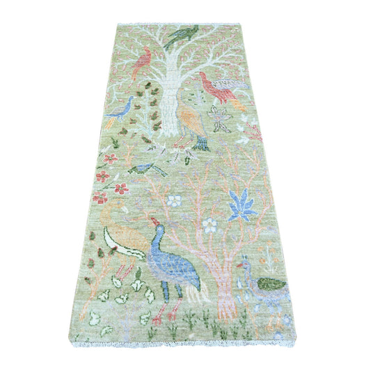 Oushak And Peshawar Wool Hand Knotted Rug Green No Border 2.7X6.0 -O074427