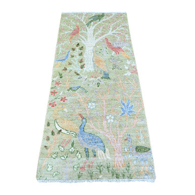 Oushak And Peshawar Wool Hand Knotted Rug Green No Border 2.7X6.0 -O074427