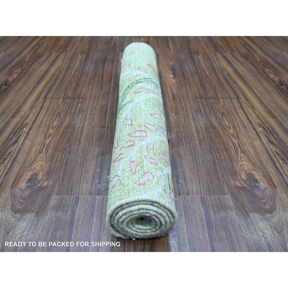 Oushak And Peshawar Wool Hand Knotted Rug Green No Border 2.7X6.0 -O074427