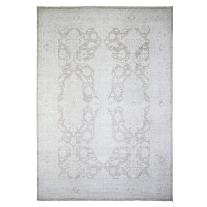 Oushak And Peshawar Wool Hand Knotted Rug Grey Smoky White 9.9X14.0 -O074446