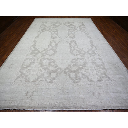 Oushak And Peshawar Wool Hand Knotted Rug Grey Smoky White 9.9X14.0 -O074446