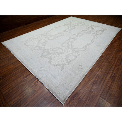 Oushak And Peshawar Wool Hand Knotted Rug Grey Smoky White 9.9X14.0 -O074446