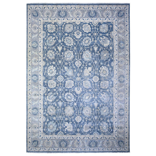 Oushak And Peshawar Wool Hand Knotted Rug Blue Gray 9.10X14.3 -O074461