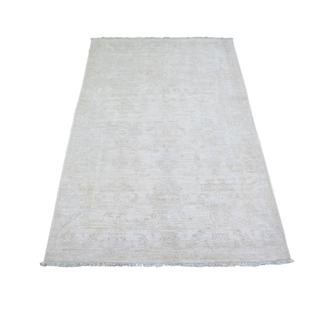 Oushak And Peshawar Wool Hand Knotted Rug Ivory Daisy White 3.10X5.10 -O074462