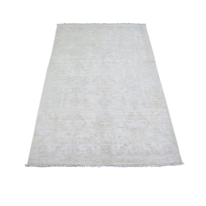 Oushak And Peshawar Wool Hand Knotted Rug Ivory Daisy White 3.10X5.10 -O074462