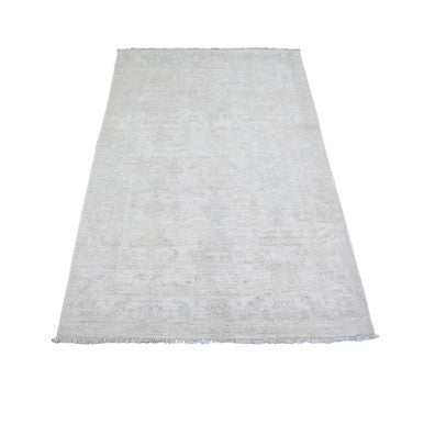 Oushak And Peshawar Wool Hand Knotted Rug Ivory Daisy White 3.10X5.10 -O074462