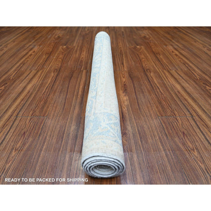 Oushak And Peshawar Wool Hand Knotted Rug Grey Glaucous Gray 3.9X5.11 -O074463