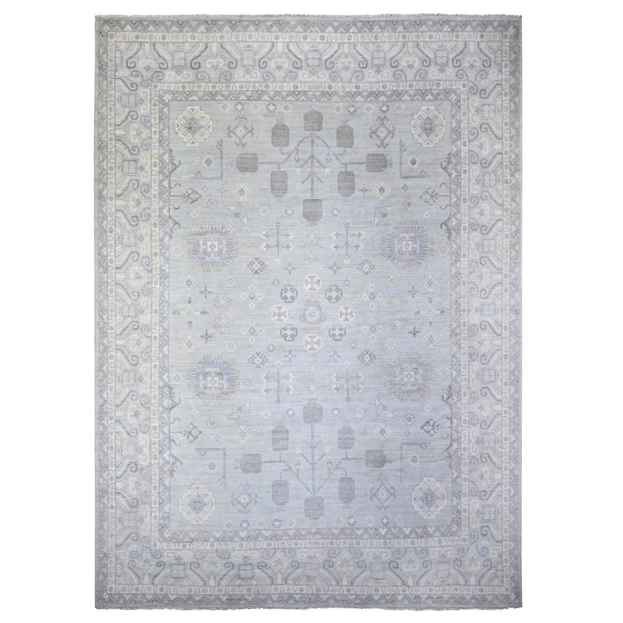 Gray 11'10" x 16'3" Oushak And Peshawar Chrome Hand knotted Wool Rug - Sku: O074465