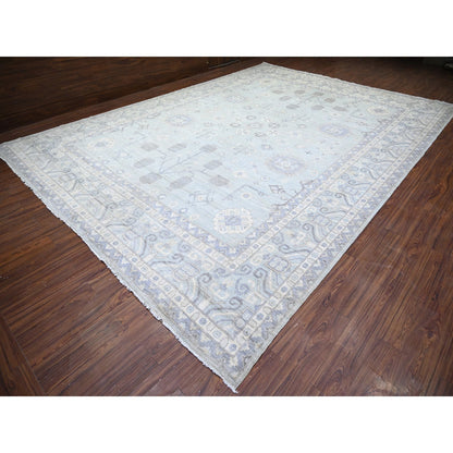 Oushak And Peshawar Wool Hand Knotted Rug Grey Chrome Gray 11.10X16.3 -O074465