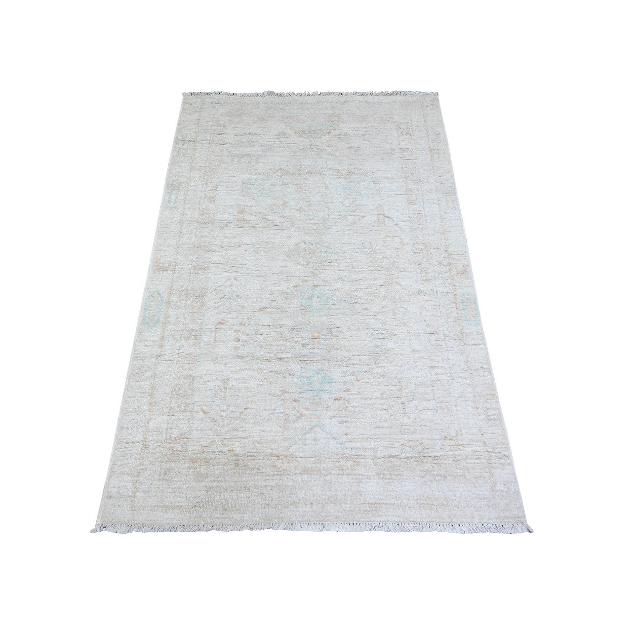 Oushak And Peshawar Wool Hand Knotted Rug Ivory Ivory 2.11X4.9 -O074469