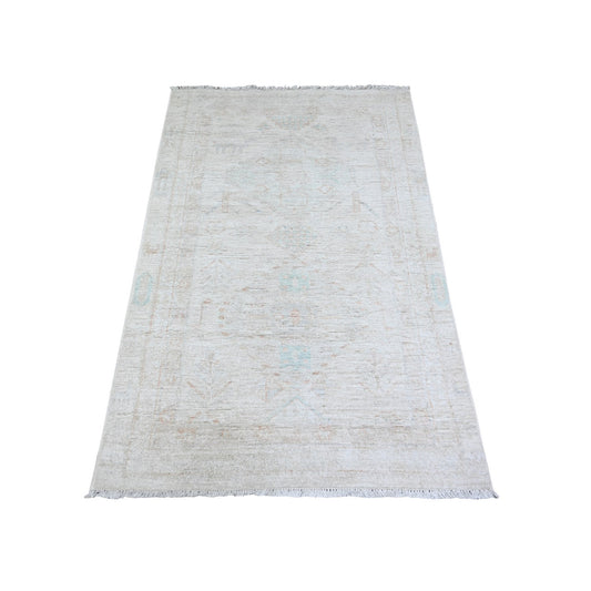 Oushak And Peshawar Wool Hand Knotted Rug Ivory Ivory 2.11X4.9 -O074469