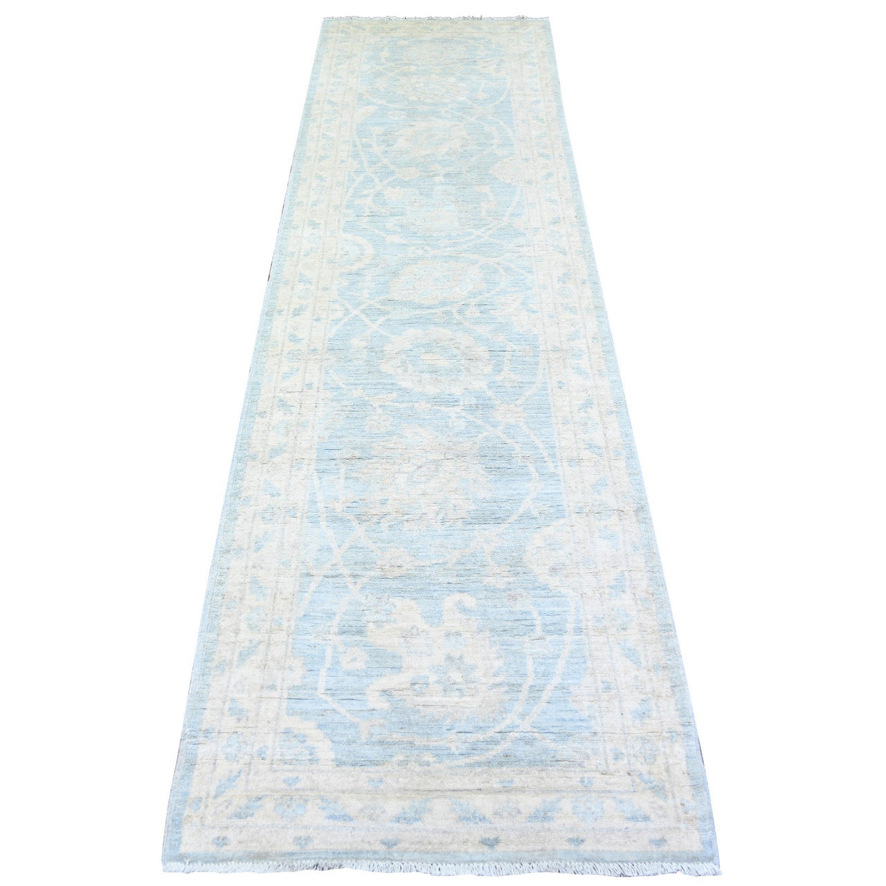 Ivory 2'8" x 9'9" Oushak And Peshawar Hand knotted Wool Rug - Sku: O074470