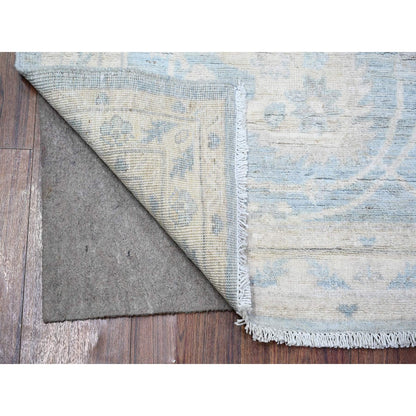 Oushak And Peshawar Wool Hand Knotted Rug Blue Ivory 2.8X9.9 -O074470